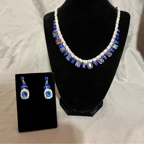 Prom/Special Occasion Necklace and Earrings, Royal Blue - Picture 2 of 16
